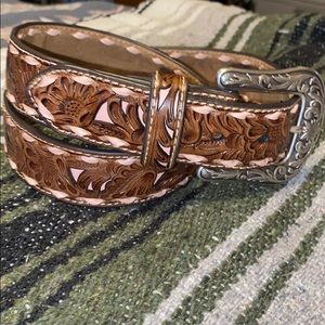 Tooled leather belt